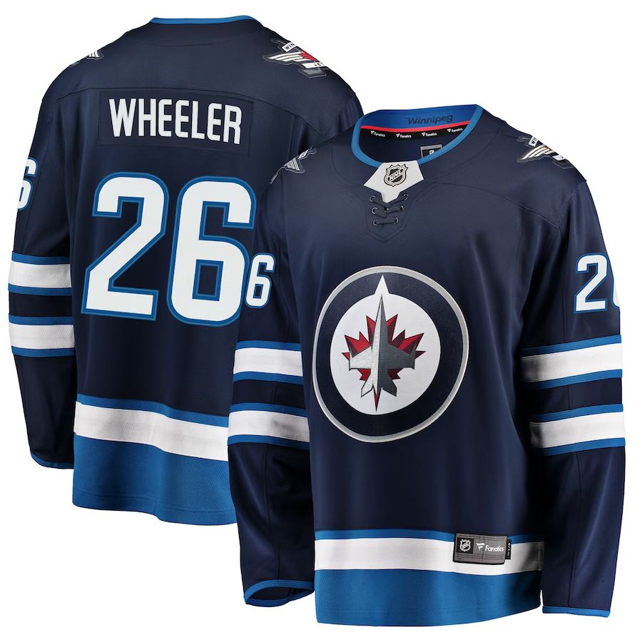 Men Winnipeg Jets 26 Blake Wheeler Fanatics Branded Navy Breakaway Replica NHL Jersey